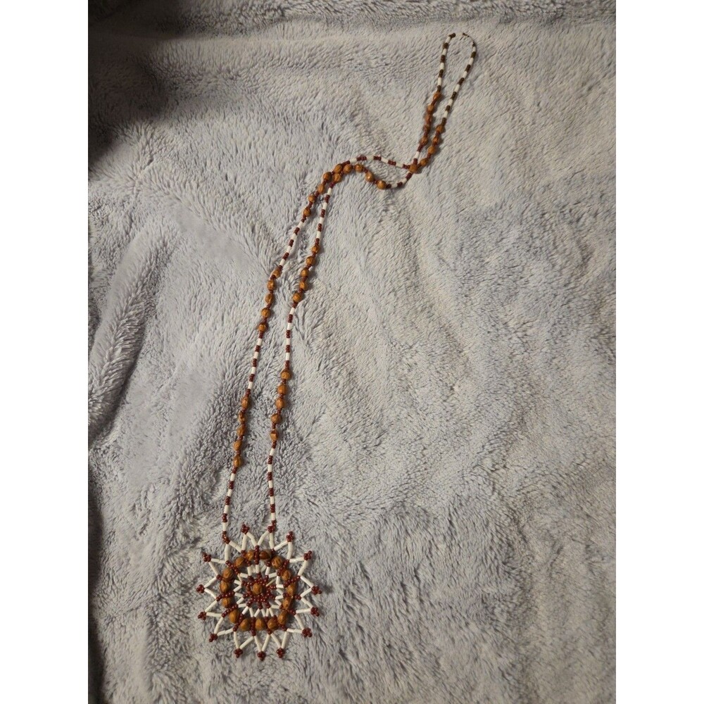 Vintage Red/Brown Beaded Necklace with Star Pendant – Southwestern
